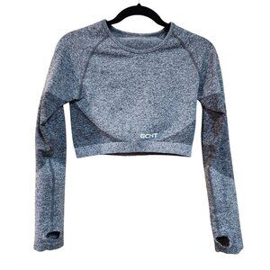 Echt Womens Gray Long Sleeve Cropped Top With Thumb Holes Size XS